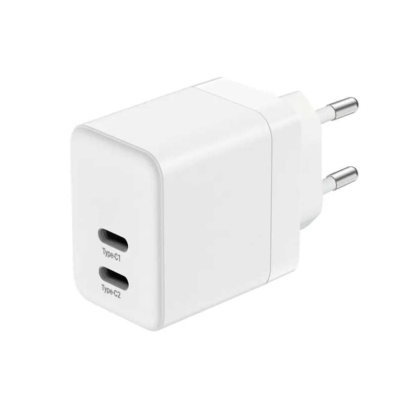 Crong Ultra Compact GaN – sieninis įkroviklis 2x USB-C 35W PD 3.0 su PPS (baltas)