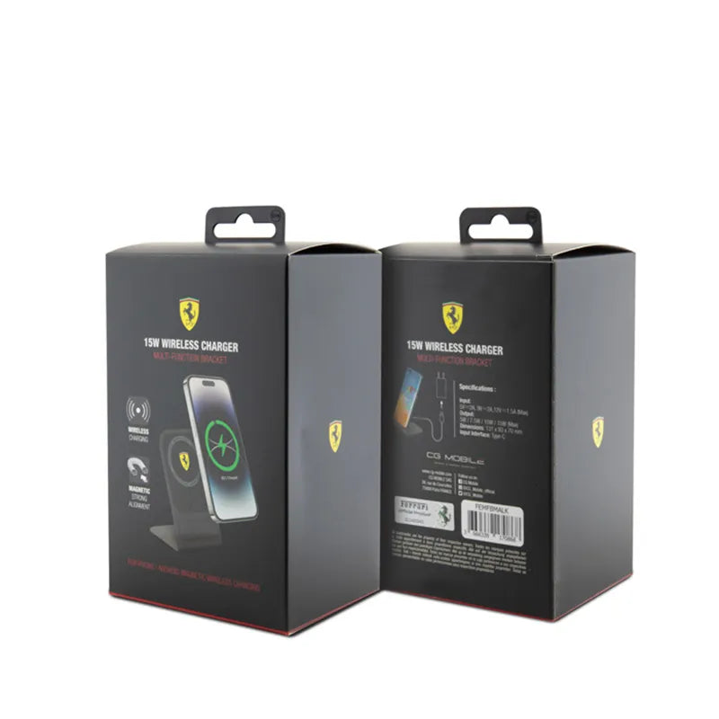 Ferrari MagSafe stalo įkroviklis su stovu - 15W MagSafe indukcinis įkroviklis stalui (juodas)