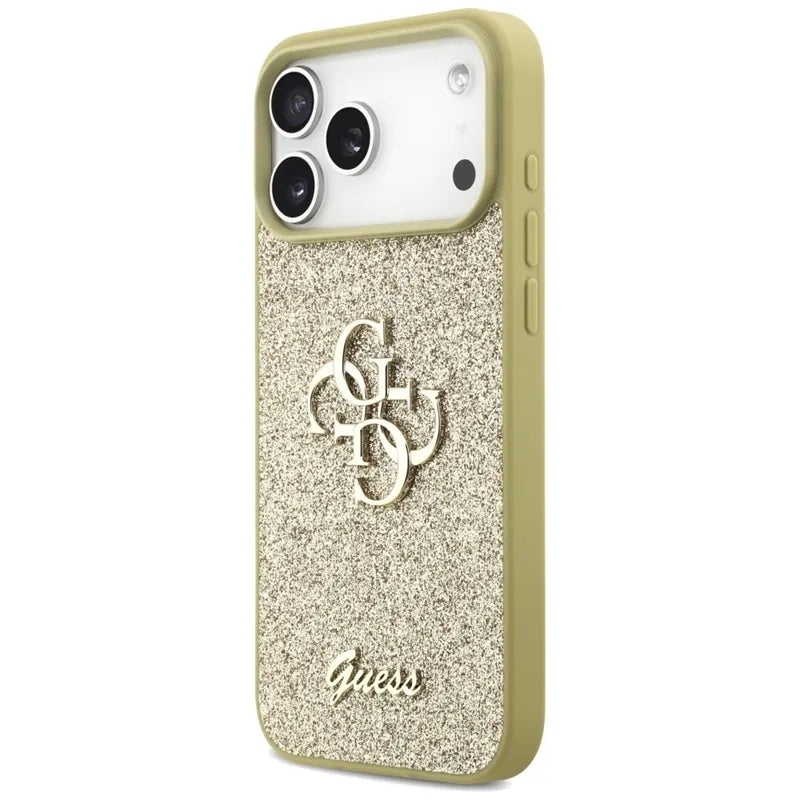 Guess Fixed Glitter Big 4G – dėklas iPhone 17 Pro Max (auksinis)