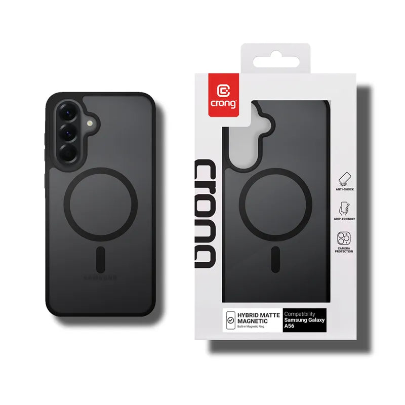 Crong Hybrid Matte Magnetic – MagSafe dėklas Samsung Galaxy A56 (juodas)