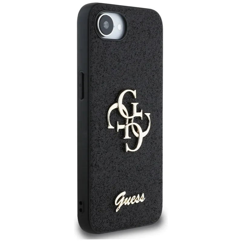 Guess Fixed Glitter Big 4G - Dėklas iPhone 16e (juodas)