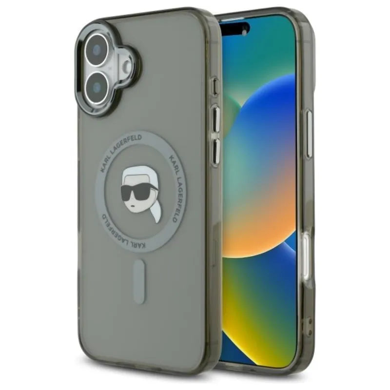 Karl Lagerfeld IML Metal Karl Head MagSafe – dėklas iPhone 16 Plus (juodas)