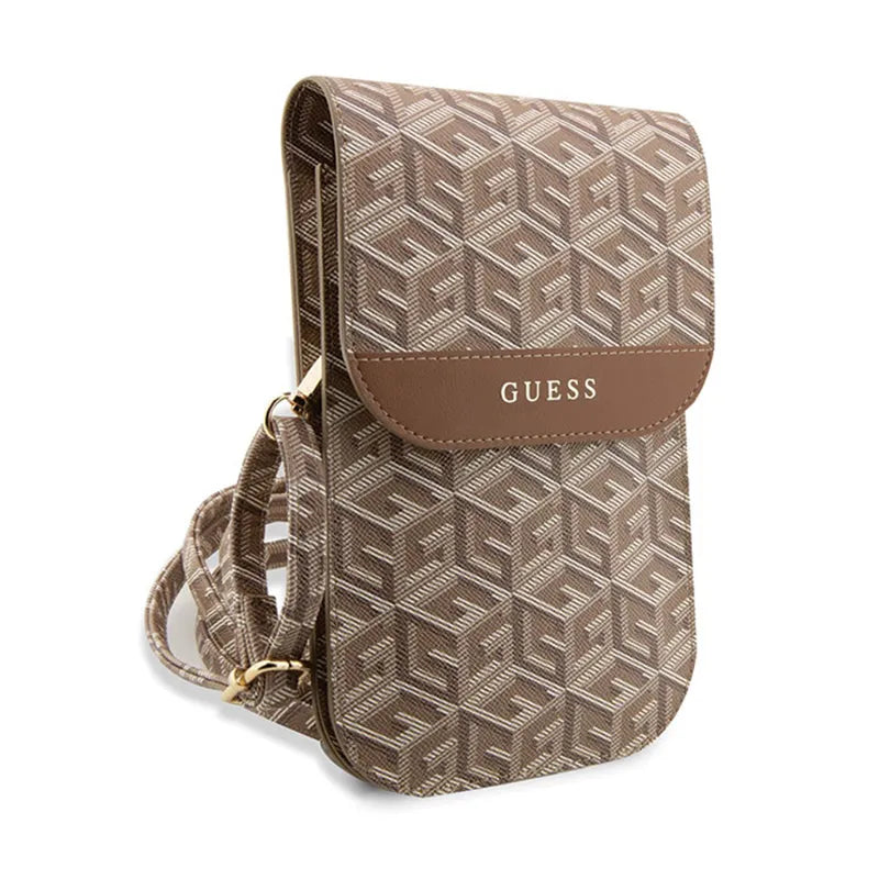 Guess GCube Stripe telefono krepšys – krepšys su išmaniojo telefono skyriumi (rudos spalvos)