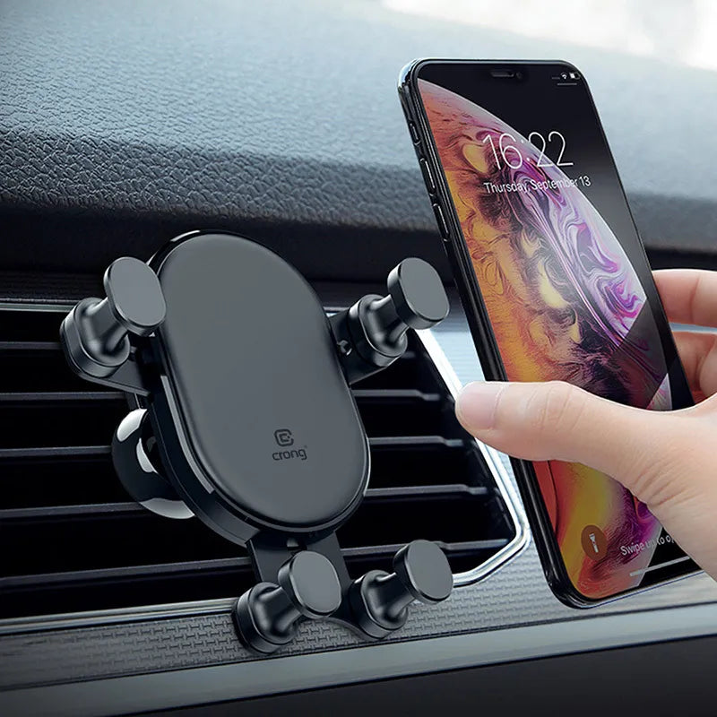Crong Gravity Auto-Lock automobilinis laikiklis – gravitacinis laikiklis 4,7”-6,5” telefonams (juodas)