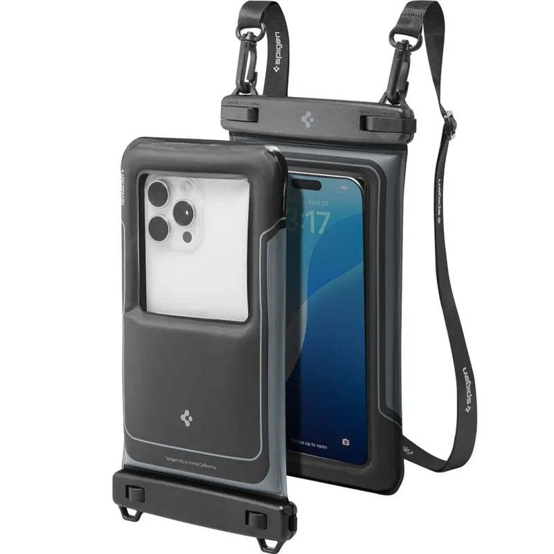 Spigen A611P universalus vandeniui atsparus plaukiojantis dėklas, 2 vnt. – vandeniui atsparus dėklas išmaniesiems telefonams iki 6,9" (matinis juodas)