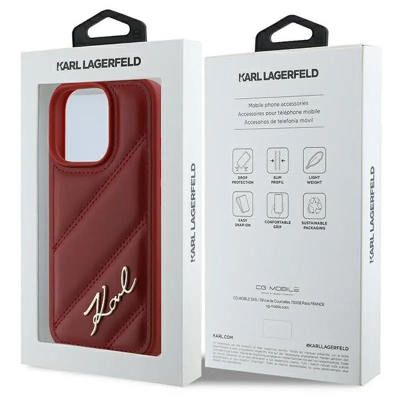 Karl Lagerfeld Quilted Signature – dėklas iPhone 16 Pro (raudonas)