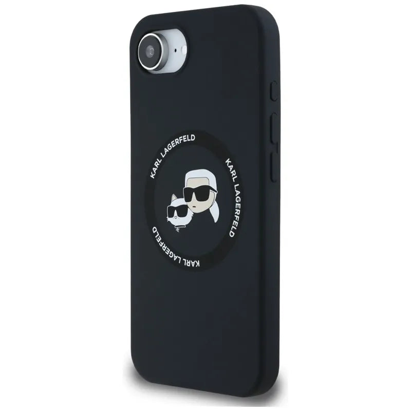 Karl Lagerfeld Silicone Karl & Choupette Heads MagSafe – dėklas iPhone 16e (juodas)
