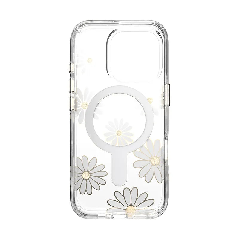 Speck Presidio Lux ClickLock & MagSafe - iPhone 16 Pro dėklas (Sunshine Daisies / Skaidrus / Auksinis)