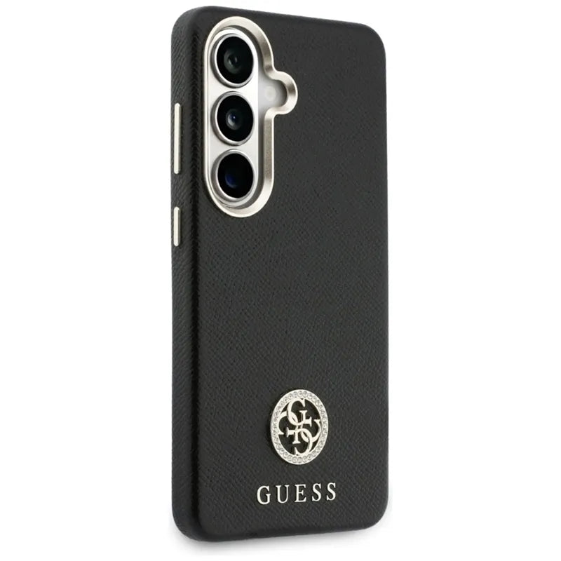 Guess Rhinestone Round Logo MagSafe – dėklas Samsung Galaxy S26 (juodas)