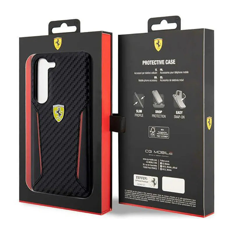 Ferrari Carbon Contrast Edges – dėklas Samsung Galaxy S23+ (juodas)