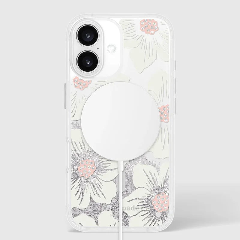 Kate Spade New York Liquid Glitter MagSafe – dėklas iPhone 16 (Hollyhock Floral)