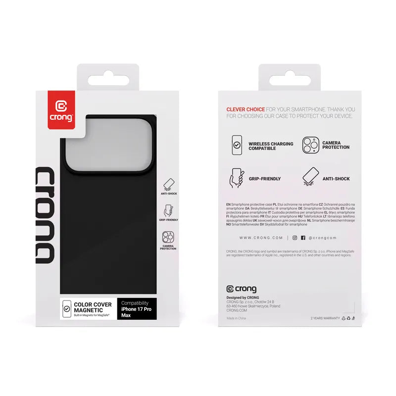 Crong Color Cover Magnetic - MagSafe dėklas iPhone 17 Pro Max (juodas)