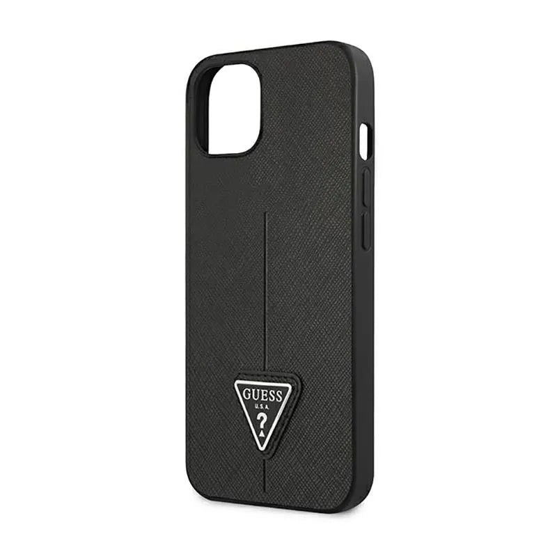 „Guess Saffiano Triangle Logo“ dėklas – dėklas „iPhone 14 Plus“ telefonui (juodas)