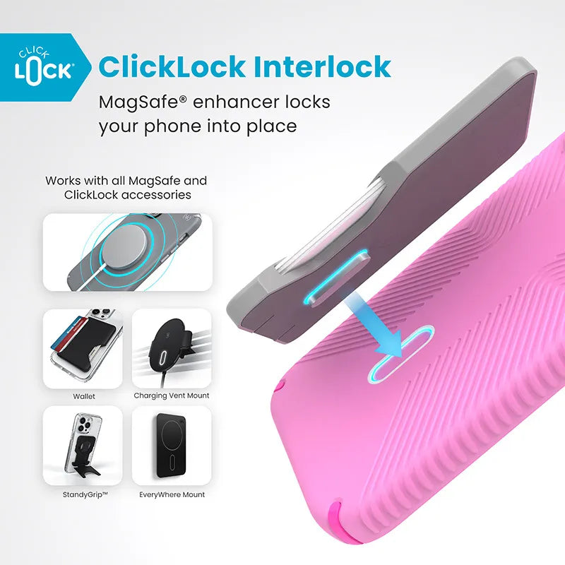Speck Presidio2 Grip ClickLock & MagSafe - iPhone 16 Plus dėklas (True Pink / Shocking Pink / White)