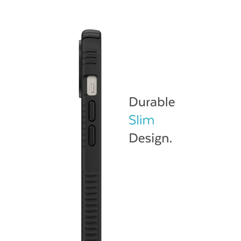 Speck Presidio2 Grip – neslystantis dėklas Apple iPhone 15 Plus / 14 Plus (juodas / juodas / baltas)