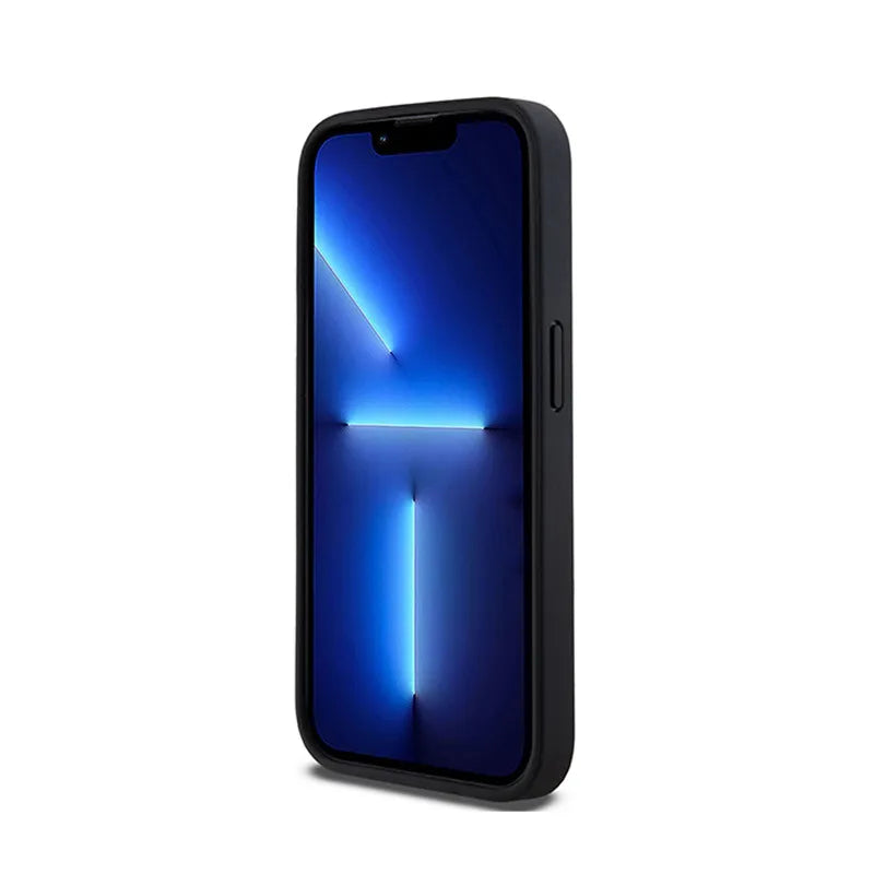DKNY Leather Mono Stripe & Metal Logo – dėklas iPhone 15 Pro Max (juodas)