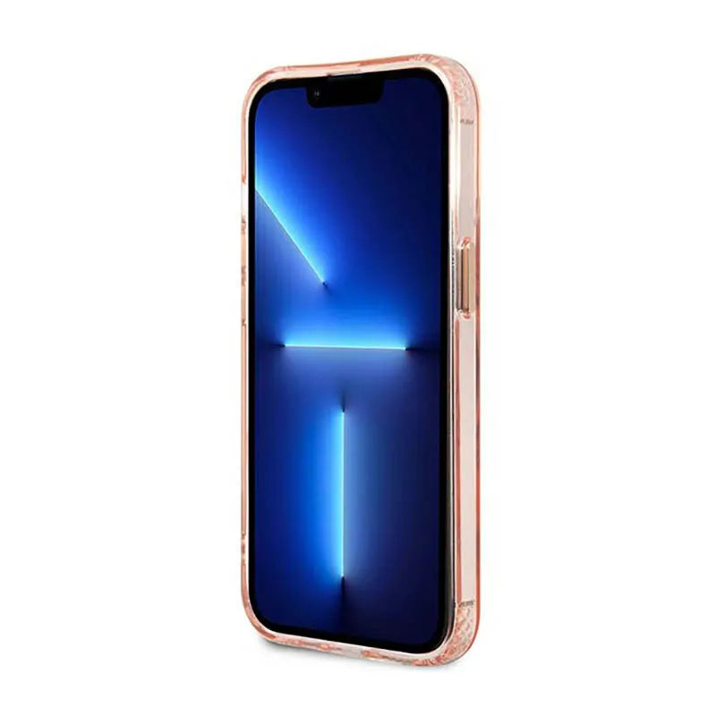 „Guess Gold Outline Translucent MagSafe“ – dėklas „iPhone 13 Pro“ (rožinis)