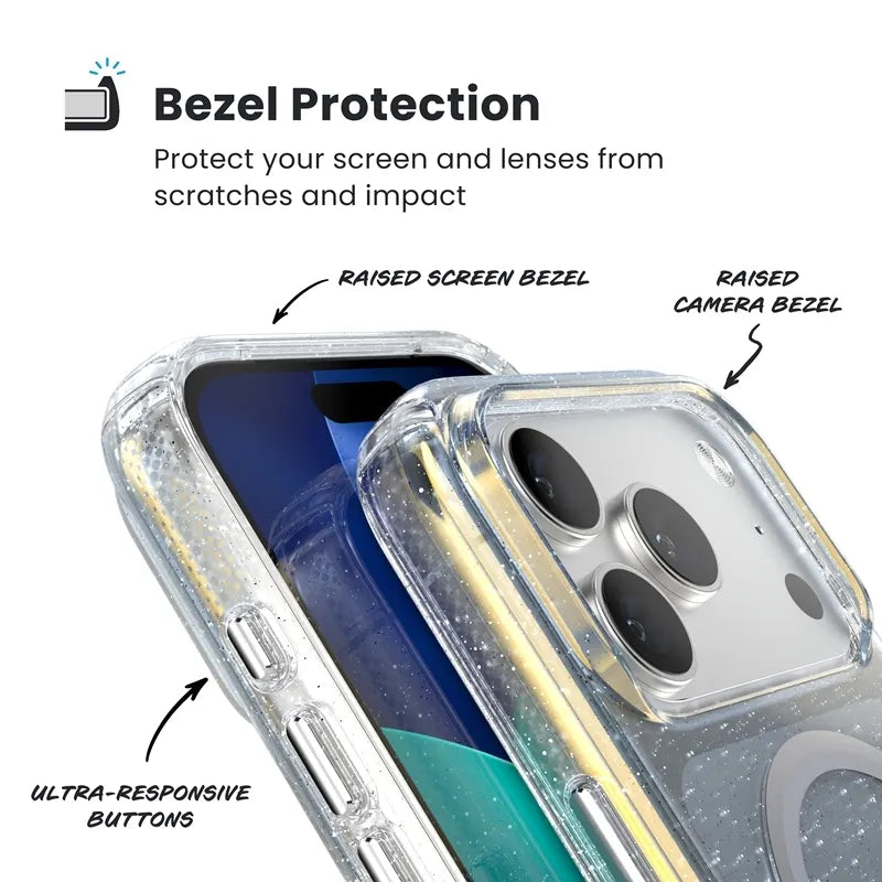 Speck Presidio Lux MagSafe - iPhone 17 Pro Max dėklas (Hyper Mirror Glitter / Silver Metallic)