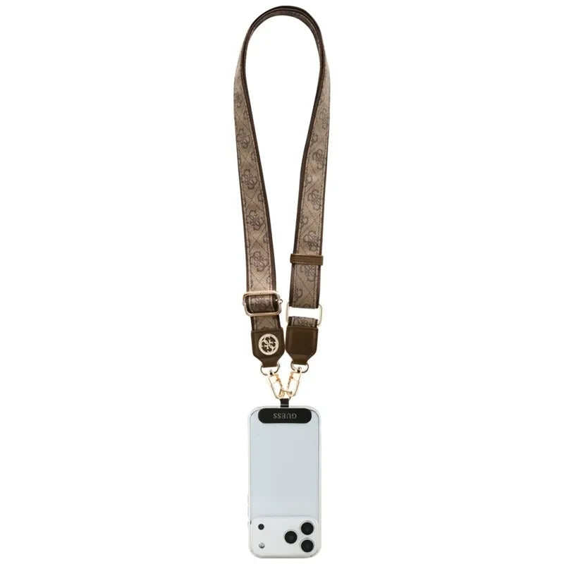 Universalus Guess Crossbody Strap 4G Tether Patch Strass Metal Logo dirželis – universalus telefono dirželis / pakabukas (rudas)