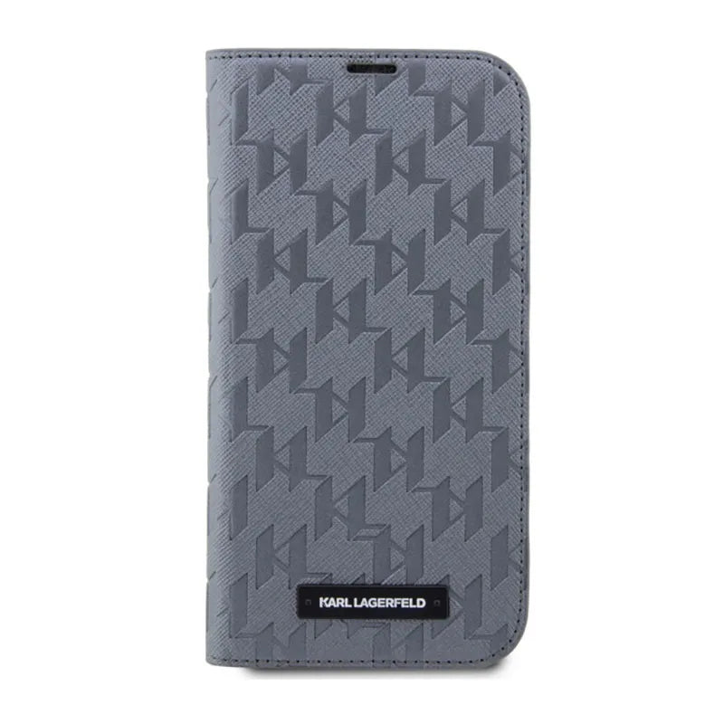 Karl Lagerfeld Booktype Saffiano Monogram – dėklas iPhone 14 Pro Max (sidabrinis)