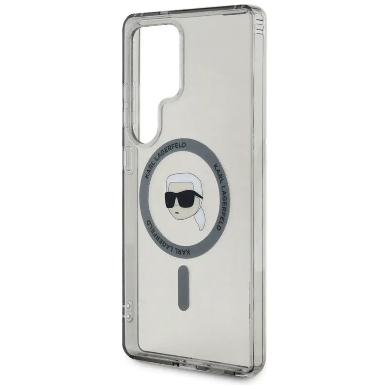 Karl Lagerfeld Button Karl Head Printed Logo MagSafe – dėklas Samsung Galaxy S25 Ultra (juodas)