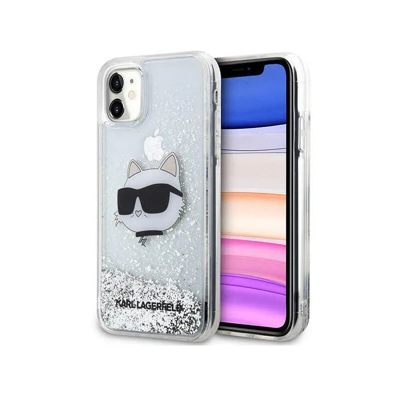 Karl Lagerfeld Liquid Glitter NFT Choupette Head - dėklas iPhone 11 (sidabrinis)