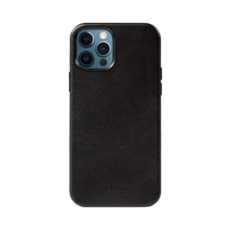 Crong Essential Cover - iPhone 12 Pro Max dirbtinės odos dėklas (juodas)