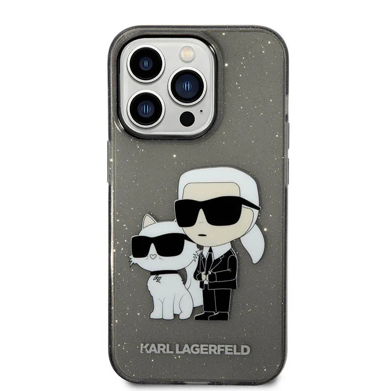 Karl Lagerfeld IML Glitter NFT Karl & Choupette – Dėklas, skirtas iPhone 14 Pro Max (Juodas)