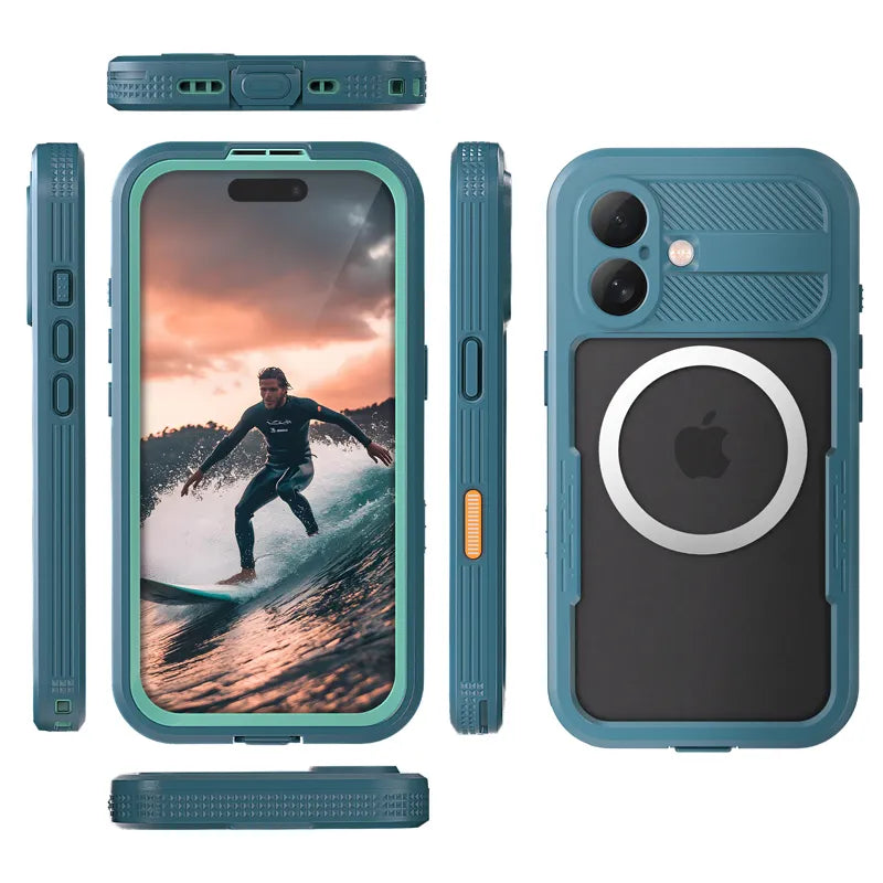 Crong Seal Cover – vandeniui atsparus IP68 dėklas, skirtas iPhone 17 (jūrinės mėlynos spalvos)