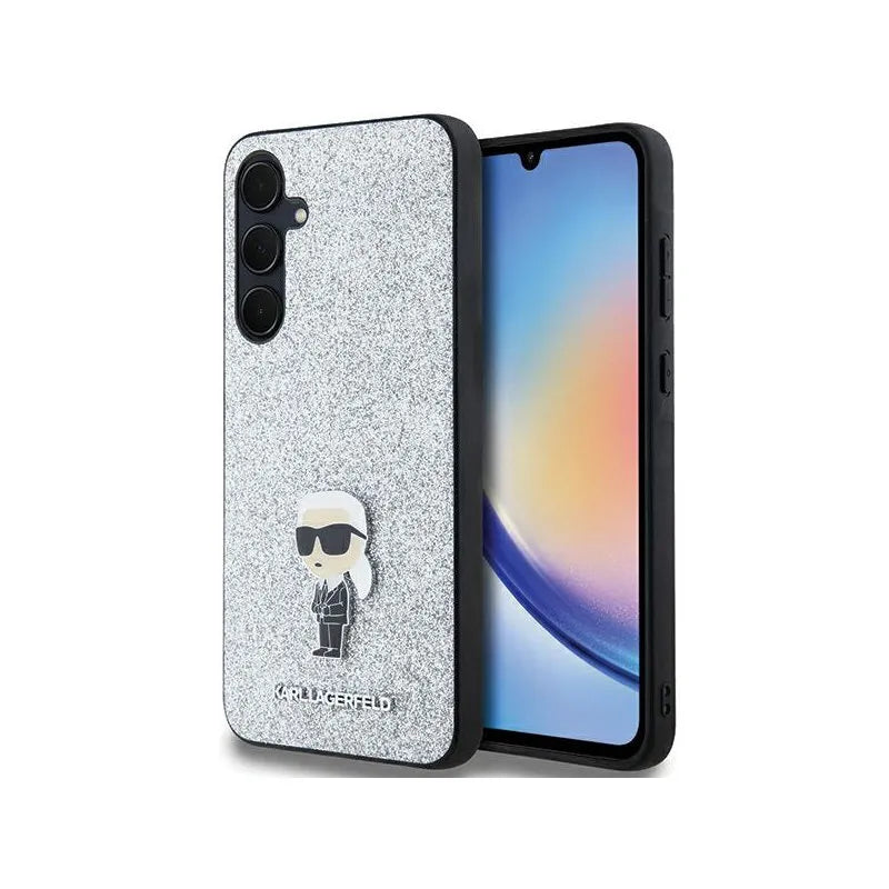 Karl Lagerfeld Fixed Glitter Ikonik Logo Metal Pin - dėklas Samsung Galaxy A35 5G (sidabrinis)