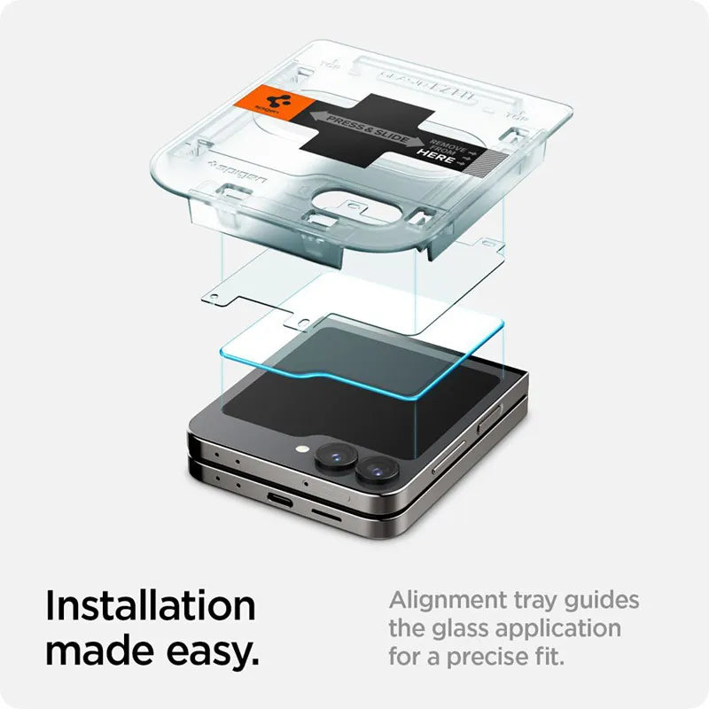 Spigen Glas.TR EZ Fit 2 pakuotė - grūdintas stiklas Samsung Galaxy Z Flip 6 / 7 FE telefonams (2 vnt.)