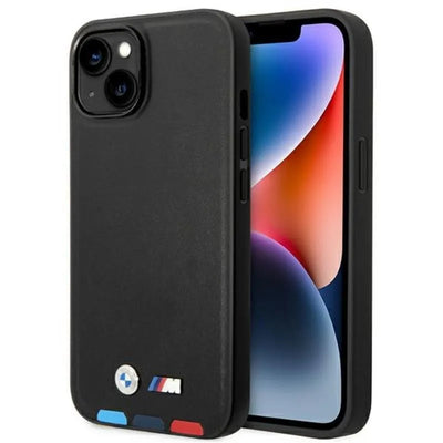 BMW Leather Hot Stamp Tricolor – dėklas iPhone 14 Plus (juodas)