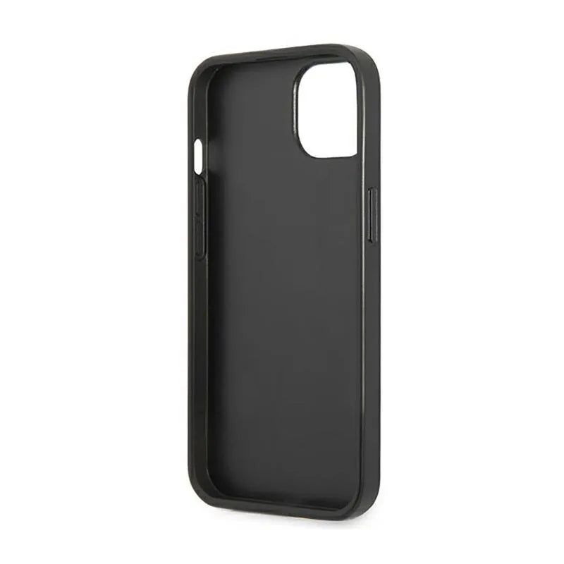 „Guess Saffiano Triangle Logo“ dėklas – dėklas „iPhone 14 Plus“ telefonui (juodas)