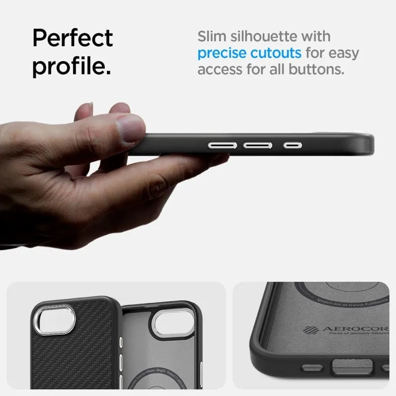 Spigen Enzo Aramid Mag MagSafe – dėklas iPhone 17e / 16e (juodas)