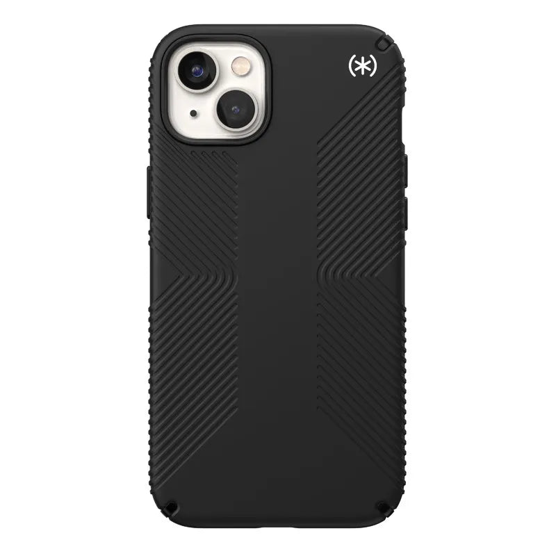 Speck Presidio2 Grip – neslystantis dėklas Apple iPhone 15 Plus / 14 Plus (juodas / juodas / baltas)