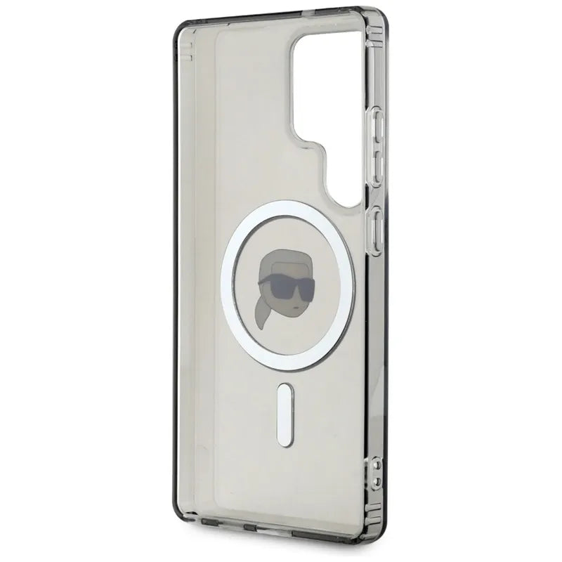 Karl Lagerfeld Button Karl Head Printed Logo MagSafe – dėklas Samsung Galaxy S25 Ultra (juodas)