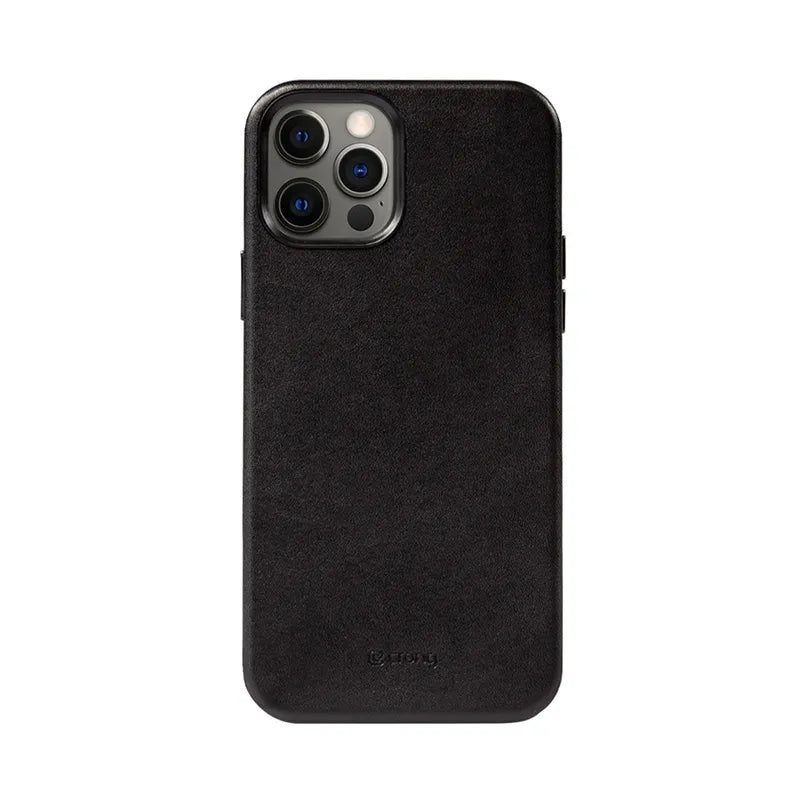 Crong Essential Cover - iPhone 12 Pro Max dirbtinės odos dėklas (juodas)