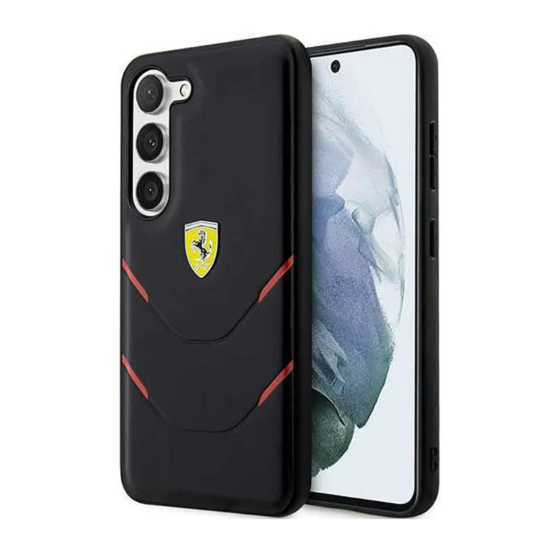 Ferrari Hot Stamp Lines dėklas, skirtas Samsung Galaxy S23+ (juodas)