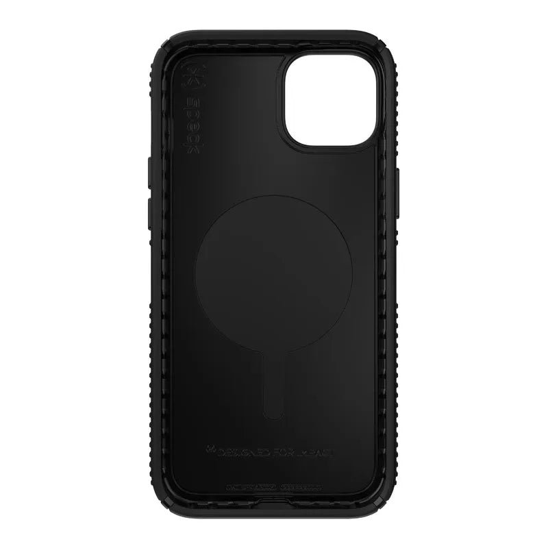 Speck Presidio2 Grip MagSafe – neslystantis iPhone 14 Plus dėklas (juodas / juodas / baltas)