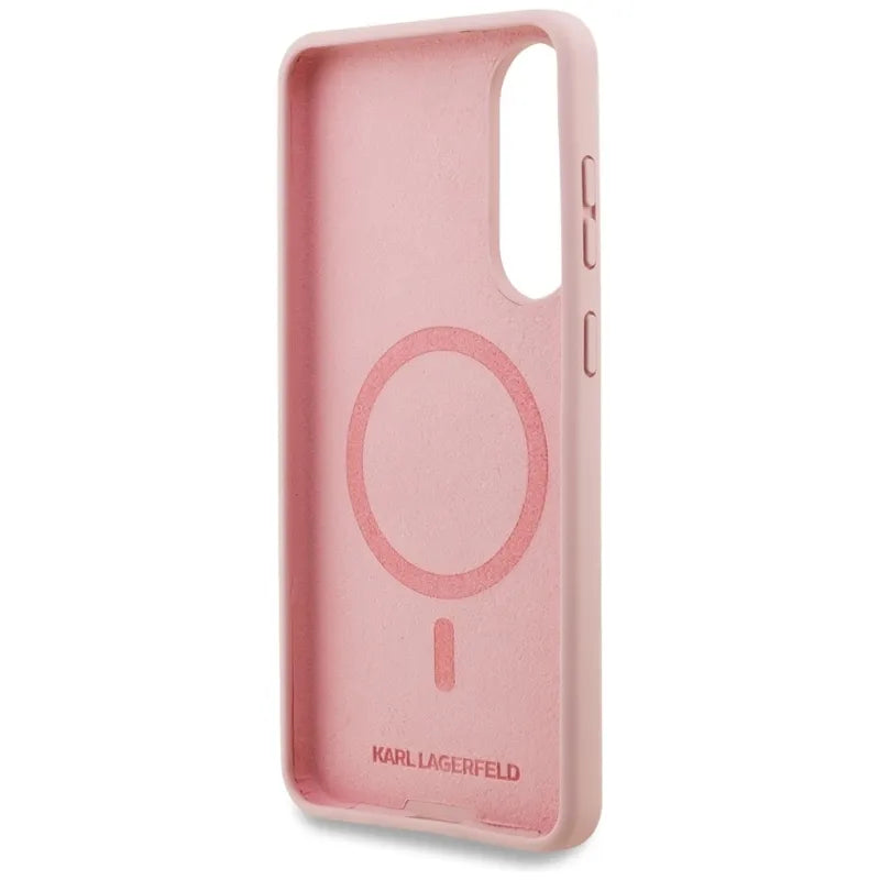 Karl Lagerfeld Silicone Double Heads And Circle MagSafe – dėklas Samsung Galaxy S25 Edge (rožinis)