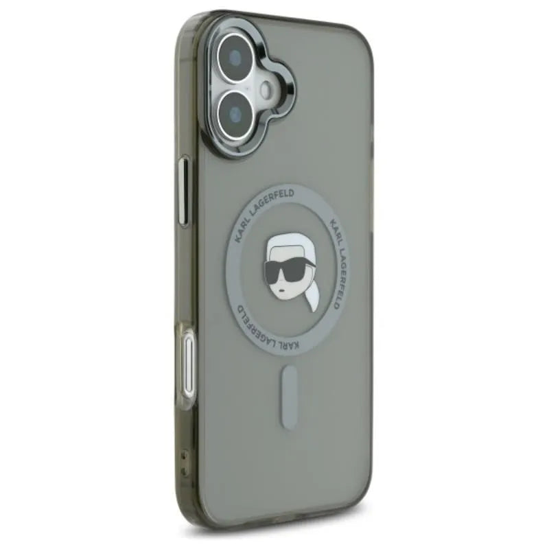Karl Lagerfeld IML Metal Karl Head MagSafe – dėklas iPhone 16 Plus (juodas)