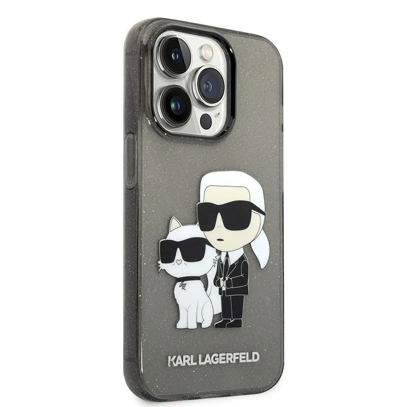 Karl Lagerfeld IML Glitter NFT Karl & Choupette – Dėklas, skirtas iPhone 14 Pro Max (Juodas)
