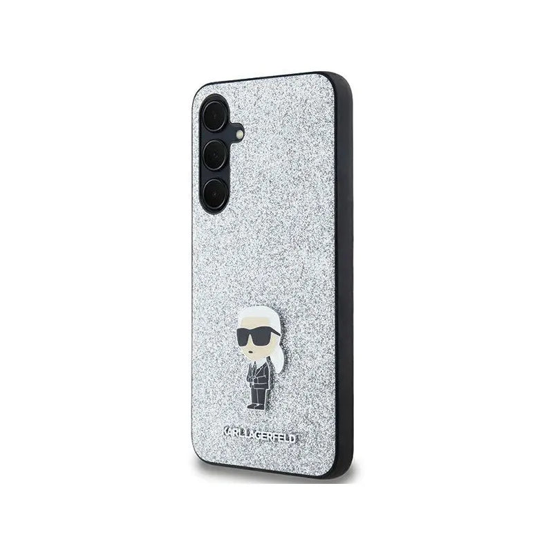 Karl Lagerfeld Fixed Glitter Ikonik Logo Metal Pin - dėklas Samsung Galaxy A35 5G (sidabrinis)