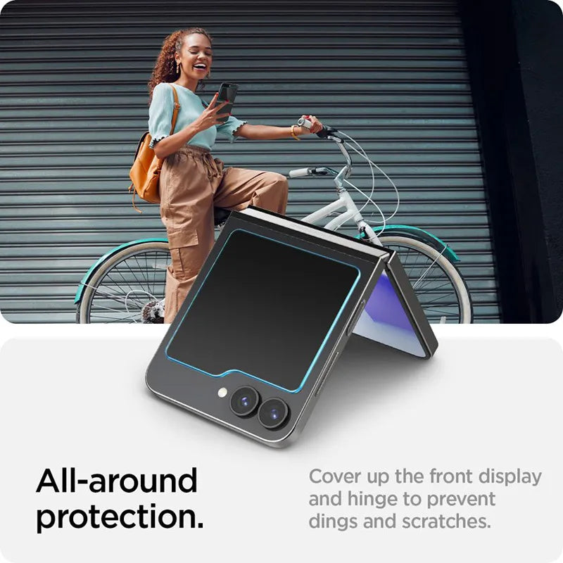 Spigen Glas.TR EZ Fit 2 pakuotė - grūdintas stiklas Samsung Galaxy Z Flip 6 / 7 FE telefonams (2 vnt.)