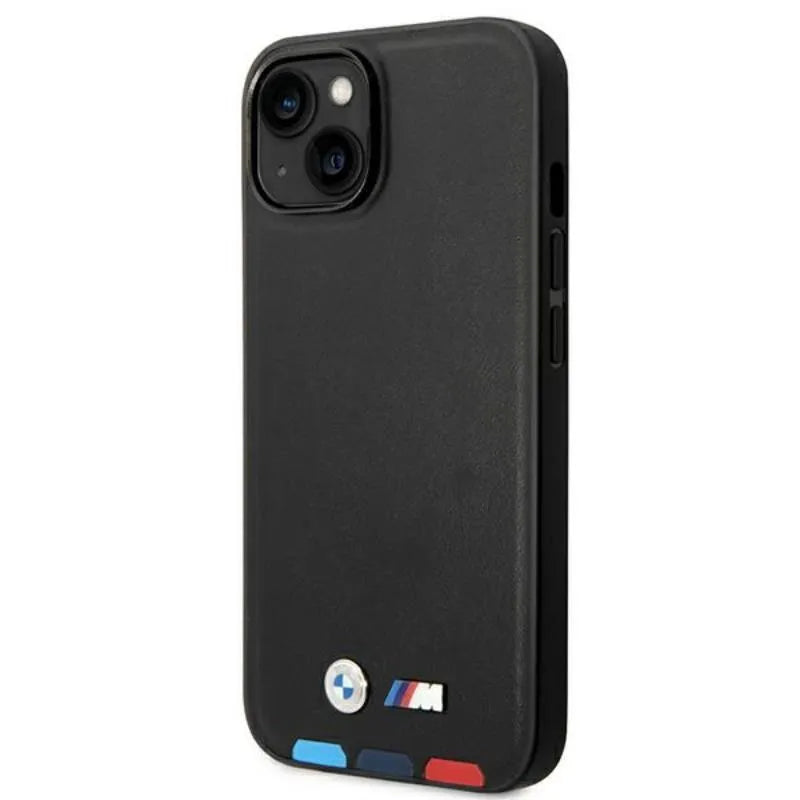BMW Leather Hot Stamp Tricolor – dėklas iPhone 14 Plus (juodas)