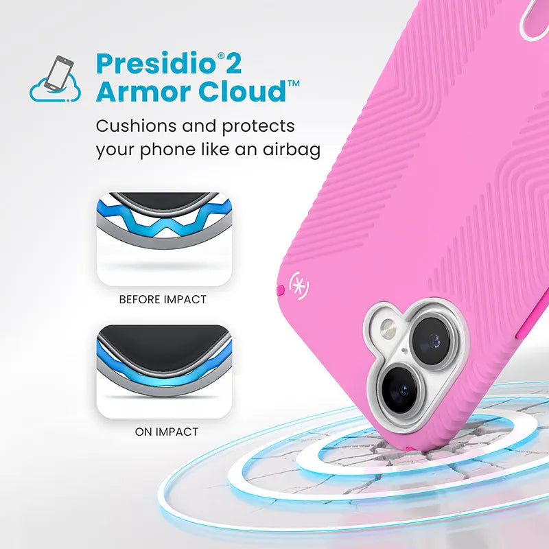 Speck Presidio2 Grip ClickLock & MagSafe - iPhone 16 Plus dėklas (True Pink / Shocking Pink / White)