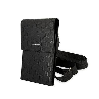 Karl Lagerfeld Monogram Plate Wallet telefono krepšys – krepšys išmaniajam telefonui ir aksesuarams (juodas)