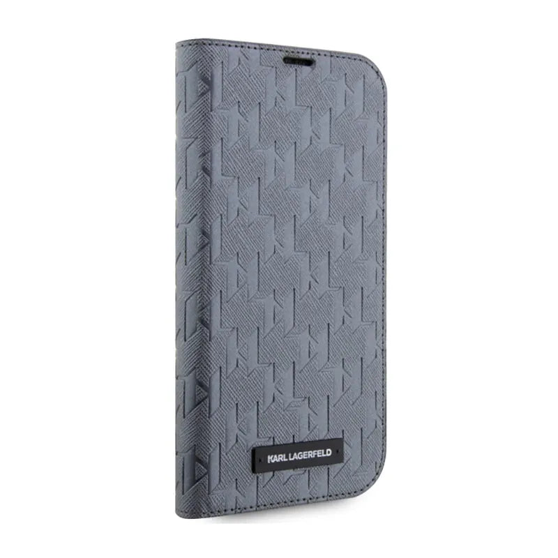 Karl Lagerfeld Booktype Saffiano Monogram – dėklas iPhone 14 Pro Max (sidabrinis)