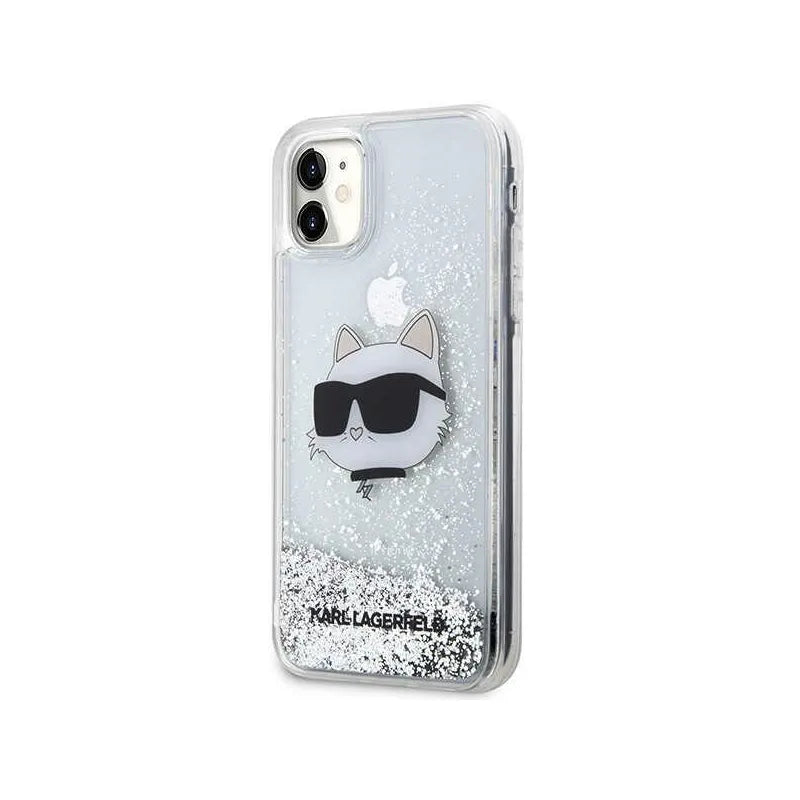 Karl Lagerfeld Liquid Glitter NFT Choupette Head - dėklas iPhone 11 (sidabrinis)
