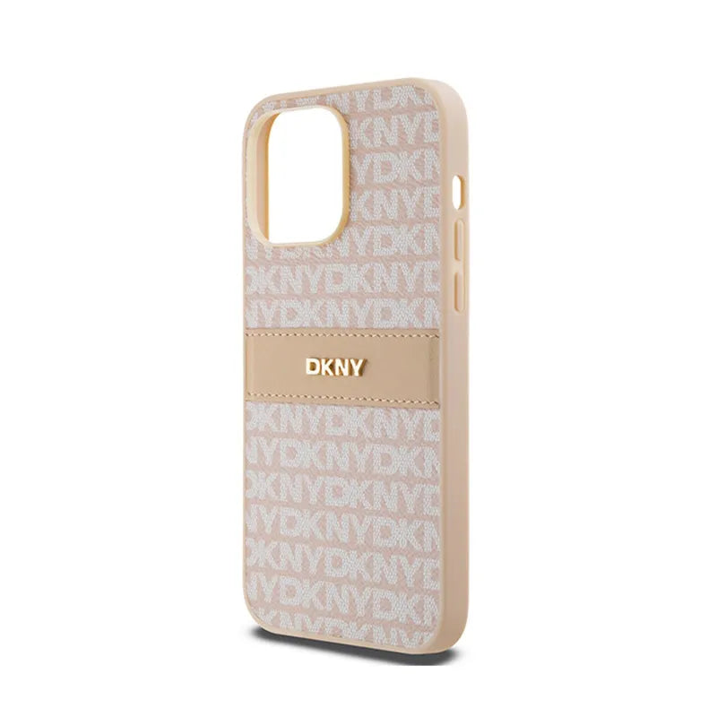DKNY „Leather Mono Stripe & Metal Logo“ – dėklas, skirtas „iPhone 14 Pro Max“ (rožinis)